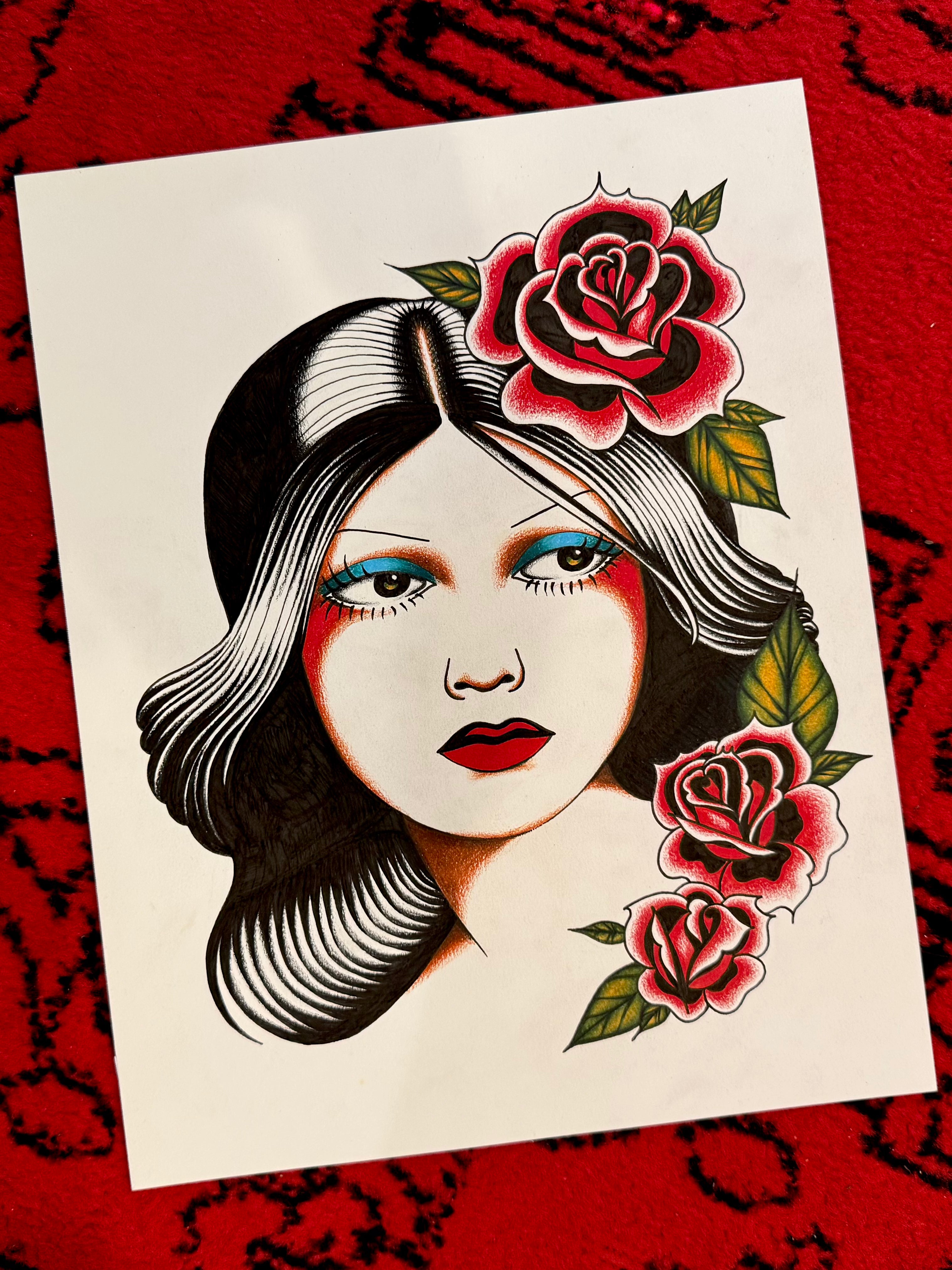 Traditional Rose Lady | Cotton Canvas Print